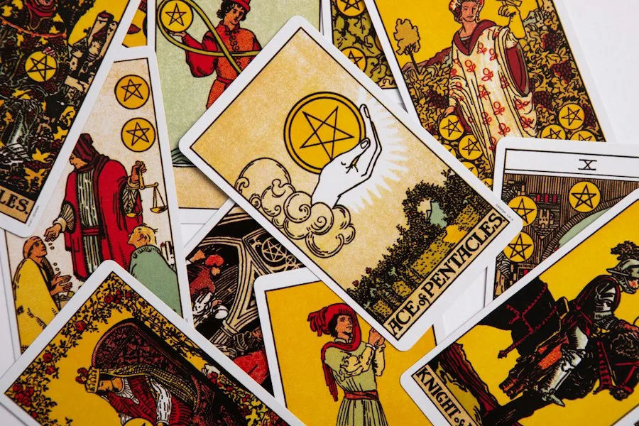 Spread of illustrated tarot cards (illustrative stock photo)